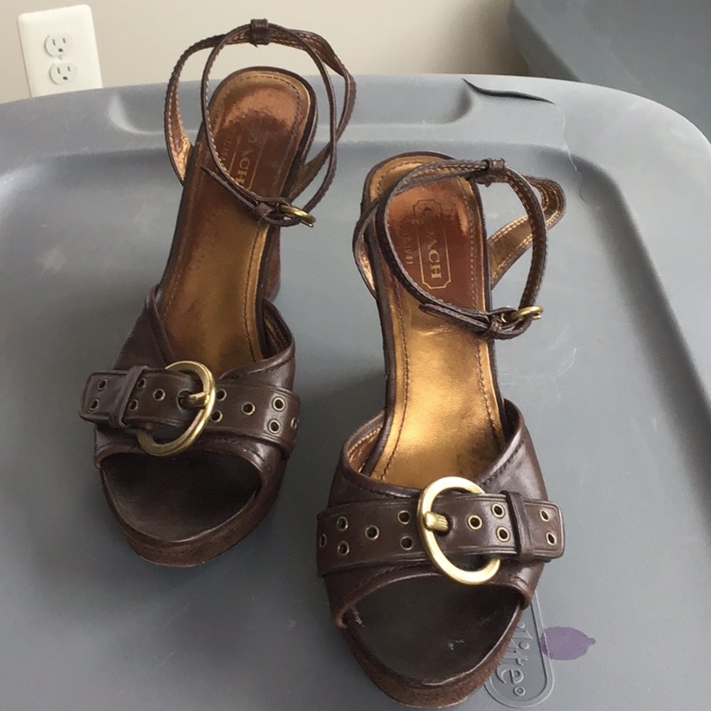 Coach sandals. 4 1/4” heel. S 8. Fair condition.